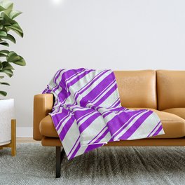[ Thumbnail: Dark Violet and Mint Cream Colored Pattern of Stripes Throw Blanket ]
