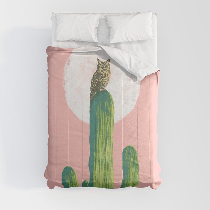 Quirky owl on saguaro cactus Comforter