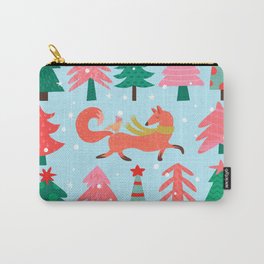 Fox And Bird In A Christmas Tree Winter Wonderland Carry-All Pouch | Christmas, Friends, Snow, Retro, Vintage, Hats, Pink, Winter, Dance, Decorations 