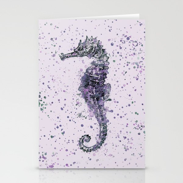 Purple Watercolor Seahorse Stationery Cards
