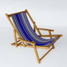 [ Thumbnail: Blue & Grey Colored Stripes/Lines Pattern Sling Chair ]