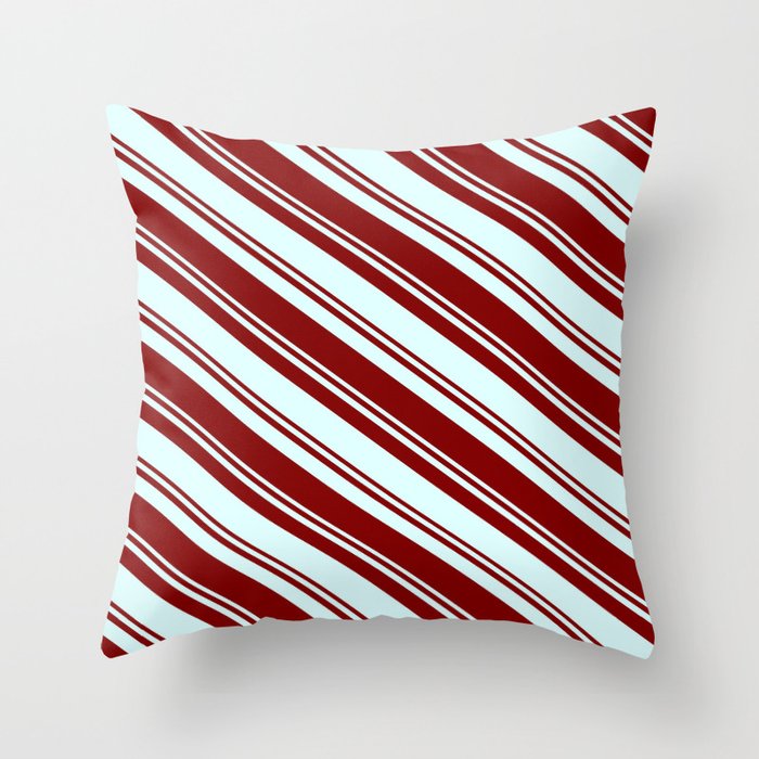 Maroon & Light Cyan Colored Lines/Stripes Pattern Throw Pillow