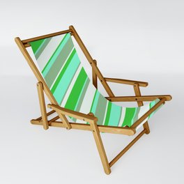 [ Thumbnail: Aquamarine, Dark Sea Green, Mint Cream & Lime Green Colored Lined Pattern Sling Chair ]