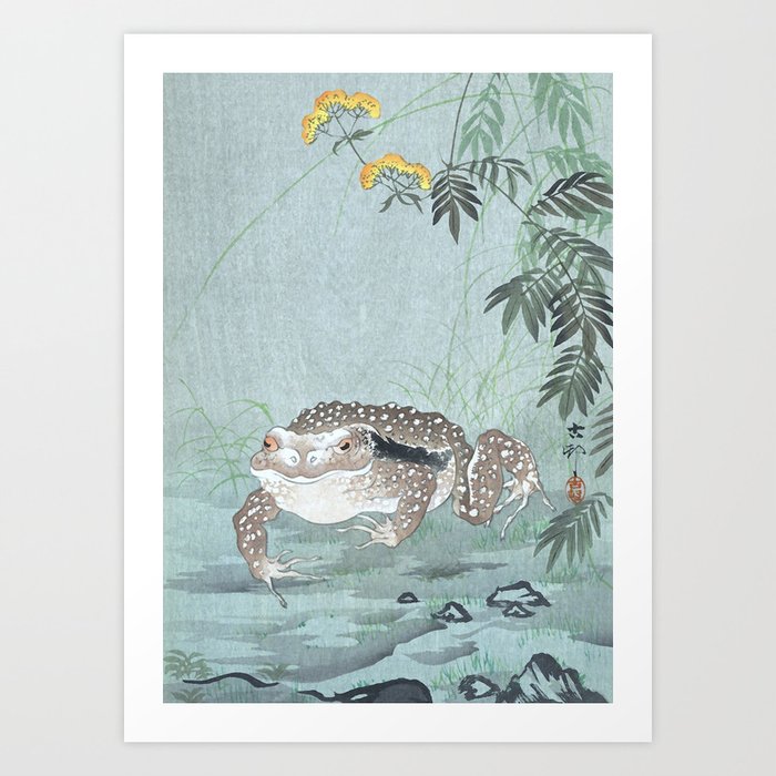 Toad and Flowers - Vintage Japanese Woodblock Print Art Art Print