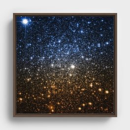 Galaxy Sparkle Stars Blue to Golden Bronze Ombre Framed Canvas