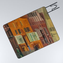 The City, Gables I, cityscape street scene painting by Lyonel Feininger Picnic Blanket