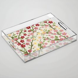 Lovely Blossoms - red pink on beige Acrylic Tray