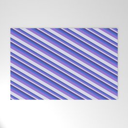[ Thumbnail: Dark Slate Blue, Royal Blue, Purple, and Lavender Colored Striped/Lined Pattern Welcome Mat ]