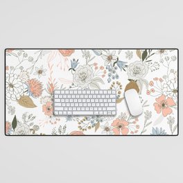 Abstract modern coral white pastel rustic floral Desk Mat