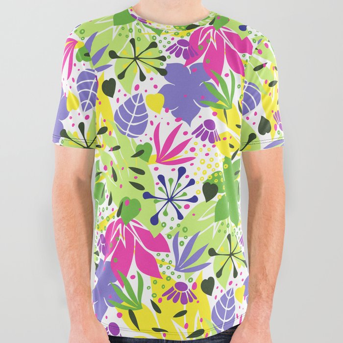 Flora Alegra is a lovely abstract flowers-and-leaves pattern. All Over Graphic Tee