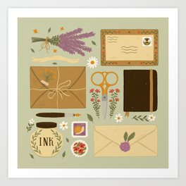 Snail Mail Art Print | Envelope, Penpal, Envelopes, Office, Illustration, Drawing, Flowers, Digital, Lavender, Floral 