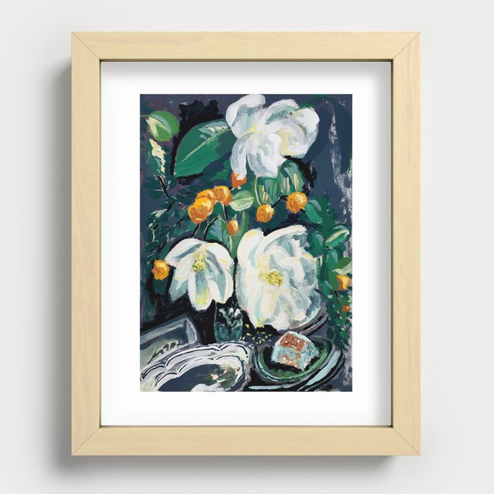 Magnolia and Persimmon Floral Still Life Recessed Framed Print
