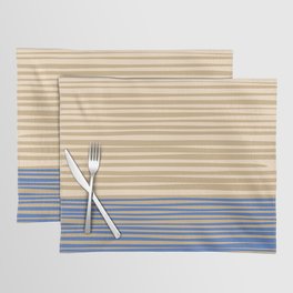Natural Stripes Modern Minimalist Colour Block Pattern in Blue and Oat Beige Placemat