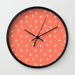 Coral And White Doodle Palm Tree Pattern Wall Clock