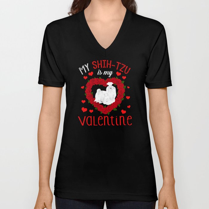 Dog Animal Hearts Day Shih-Tzu My Valentines Day V Neck T Shirt
