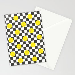 Retro smiley face checker board square pattern Stationery Card