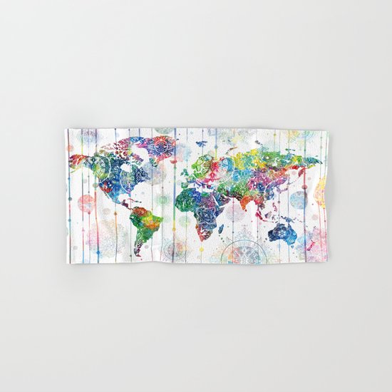 world map mandala white Hand & Bath Towel