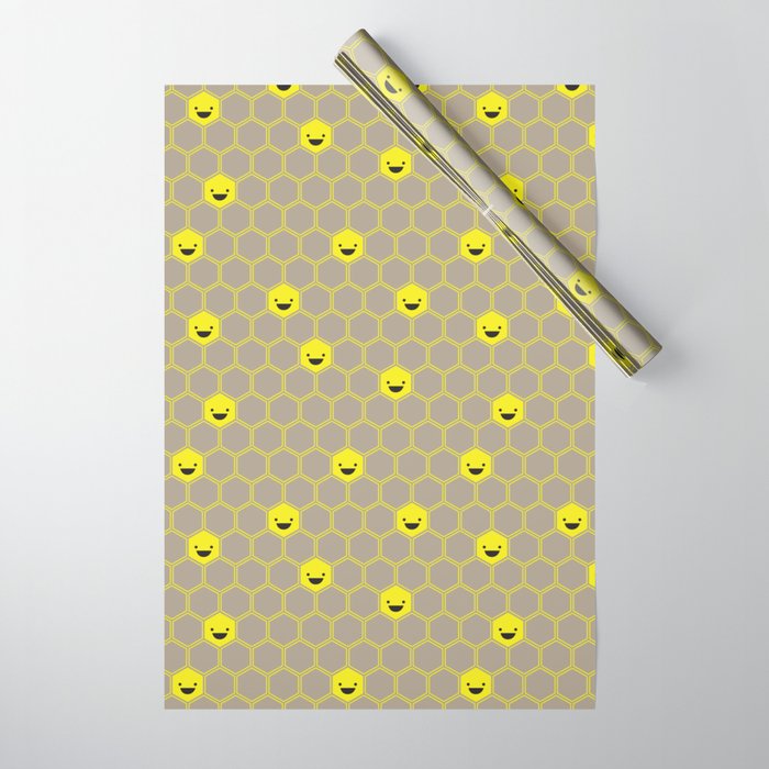 Happy Honeycomb Cells Wrapping Paper By Littleoddforest Society6