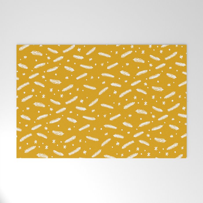 Christmas branches and stars - yellow and white Welcome Mat