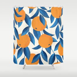 Vintage oranges on a branch with leaves hand drawn illustration pattern Shower Curtain