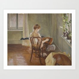 Interior with the Chimera Playing the Guitar magical realism haunting female still life portrait painting masterpiece by Jacek Malczewski Art Print