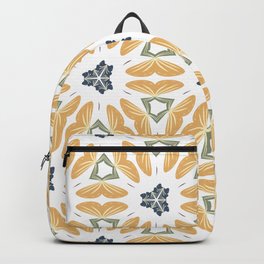 Soft Mustard Yellow and Sage Green Abstract Petal and Leaf Geometric Design Backpack