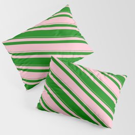 [ Thumbnail: Pink and Green Colored Striped/Lined Pattern Pillow Sham ]