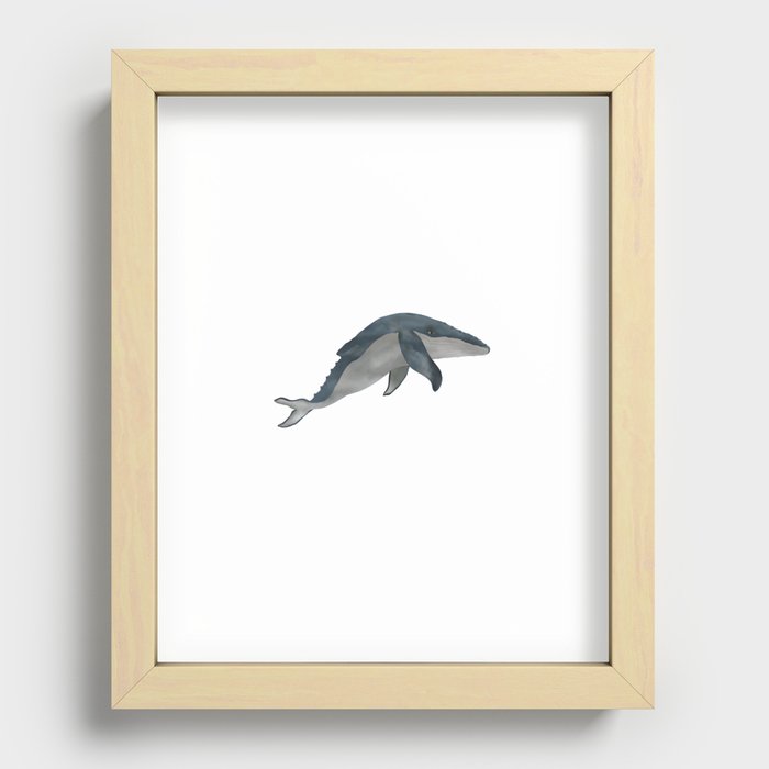  gray blue whale in digital watercolor painting Recessed Framed Print