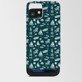 Teal Blue And White Summer Beach Elements Pattern iPhone Card Case