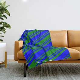 [ Thumbnail: Green and Blue Colored Stripes/Lines Pattern Throw Blanket ]