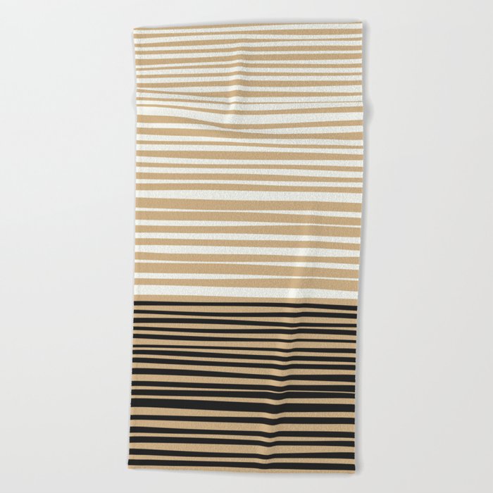 Natural Stripes Modern Minimalist Colour Block Pattern Black Oat Beige Cream Beach Towel