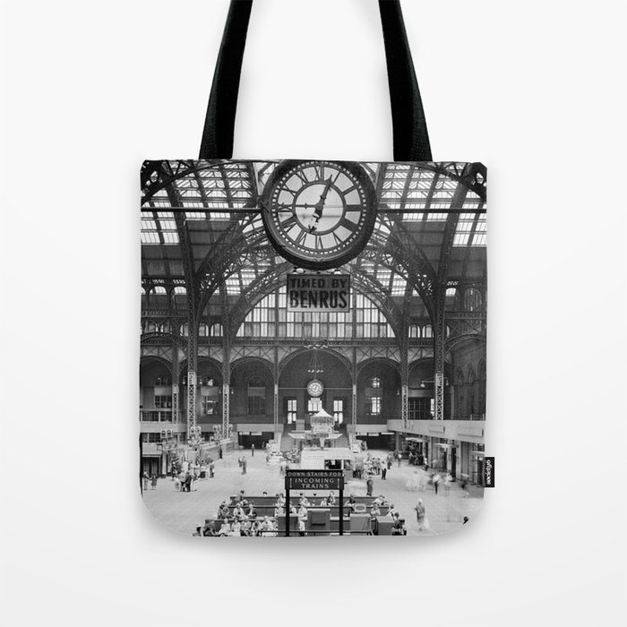 Penn Station 370 Seventh Avenue Train Station Concourse New York black and white photography - photo Tote Bag