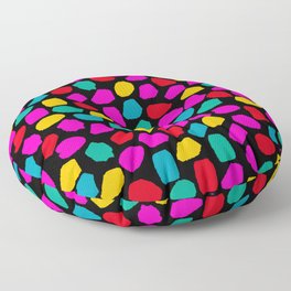 Ink Dot Colourful Mosaic Pattern Bright 80s Colours on Black Floor Pillow