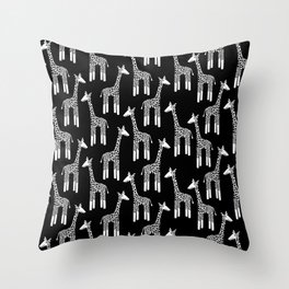Giraffes White on Black Throw Pillow