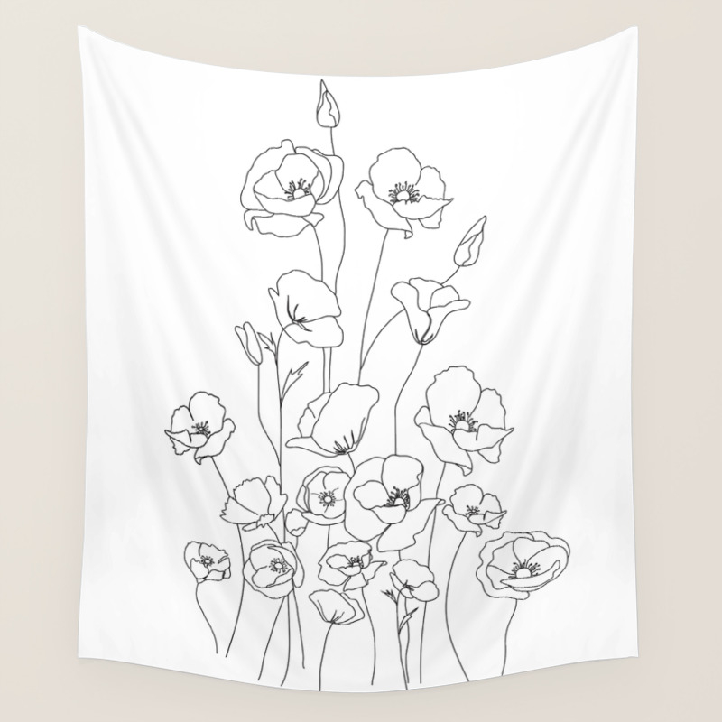 Poppy Flowers Line Art Wall Tapestry By Nadja1 Society6