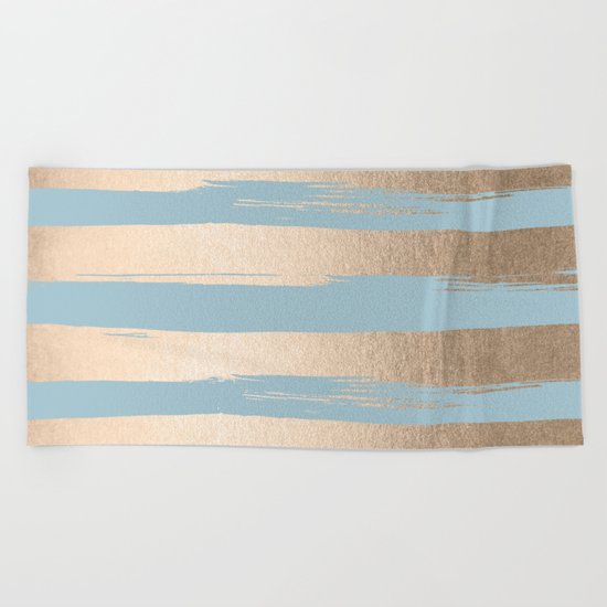 Painted Stripes Gold Tropical Ocean Sea Blue Beach Towel