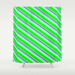 [ Thumbnail: Light Slate Gray, Turquoise & Lime Colored Striped Pattern Shower Curtain ]