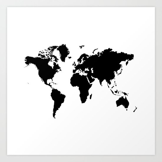 Black and White world map Art Print