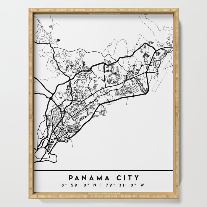 PANAMA CITY PANAMA BLACK CITY STREET MAP ART Serving Tray