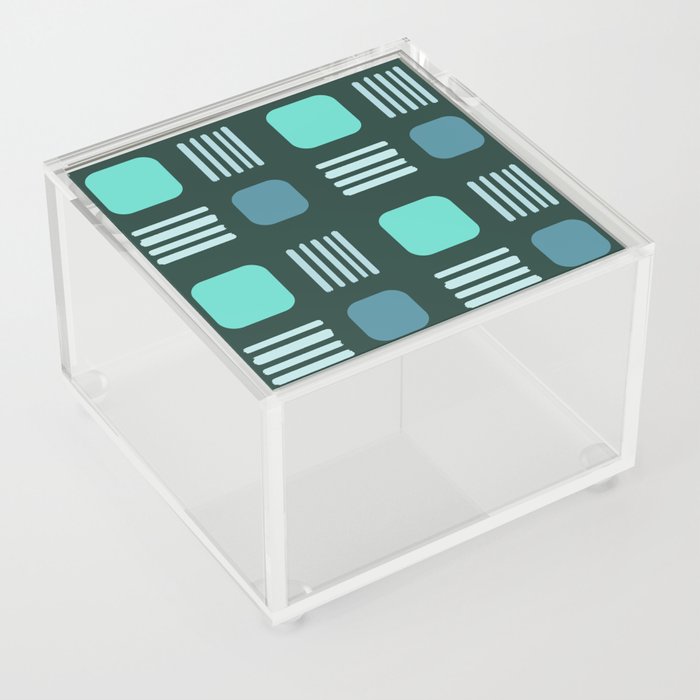 Mid-Century Modern Squares Lines Teal Acrylic Box