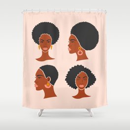 Beautiful four afro women in a flat art style. Shower Curtain