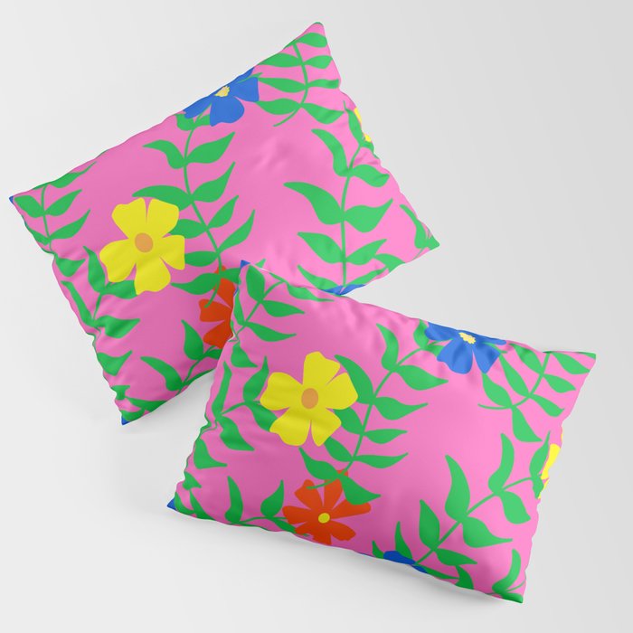 Bright 80’s Summer Flowers On Hot Pink Pillow Sham