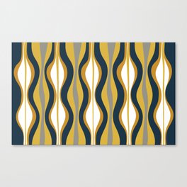 Hourglass Abstract Mid Century Modern Retro Pattern in Mustard Yellow, Navy Blue, Grey, and White Canvas Print