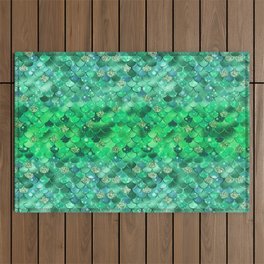 Green Mermaid Pattern Metallic Glitter Outdoor Rug