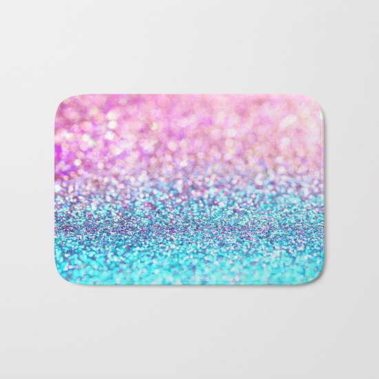 Pastel sparkle- photograph of pink and turquoise glitter Bath Mat