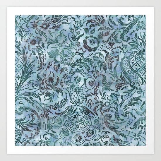 Watercolor Damask Pattern 08 Art Print