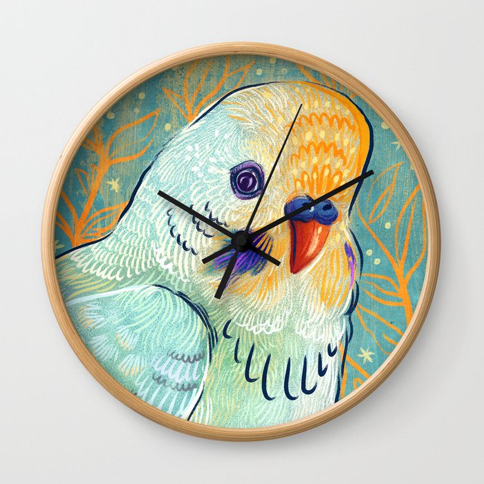 Minty Parakeet Wall Clock