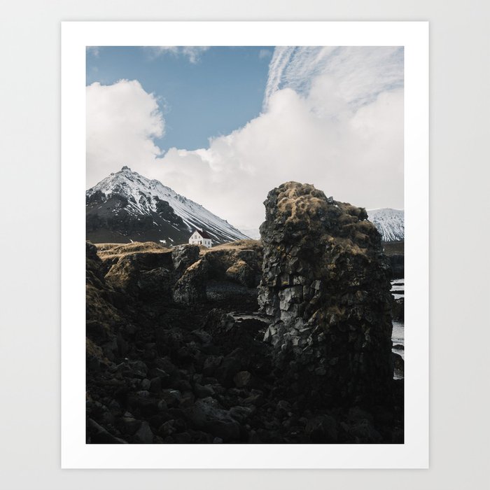 Cozy Mountain Cabin In Iceland - Landscape Photography Art Print