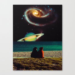 Gazing At The Universe - Space Collage, Retro Futurism, Sci-Fi Canvas Print