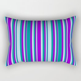 [ Thumbnail: Dark Violet, Dark Cyan, and Powder Blue Colored Lines/Stripes Pattern Rectangular Pillow ]